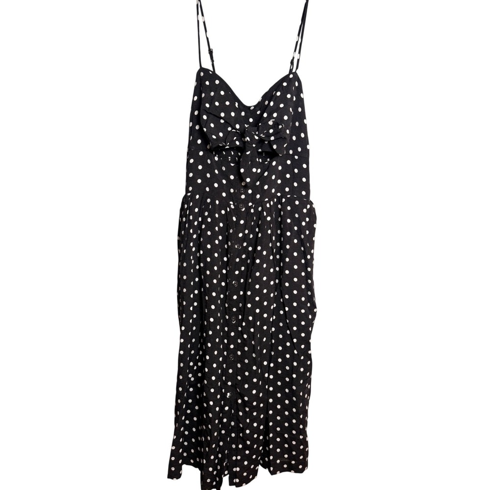 Xhilaration Polka Dot Dress Womens M Black Rayon Nylon Sun Dress Midi Retro - Picture 2 of 9